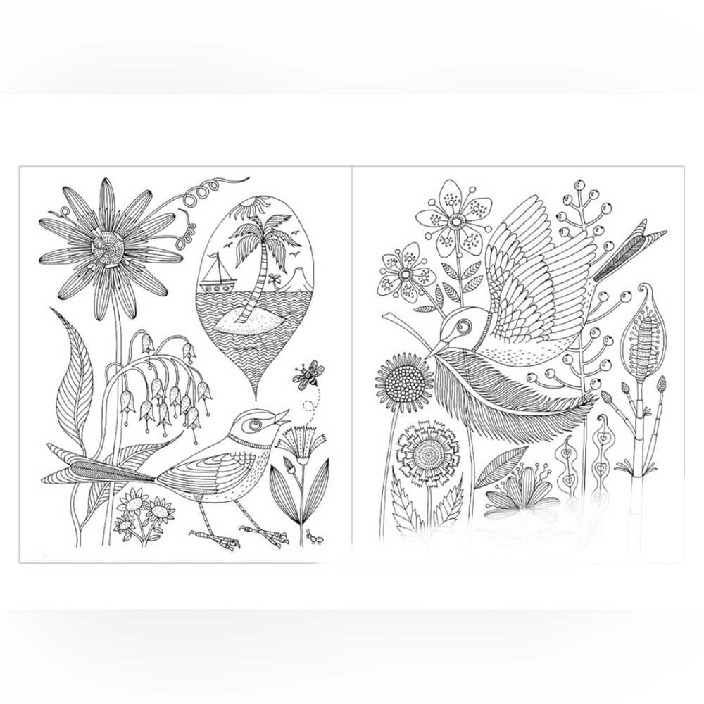 Avian Friends Coloring Book with Floral Design - Picture 2 of 8